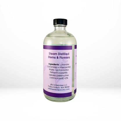 Back of lavender hydrosol bottle with ingredients list shown
