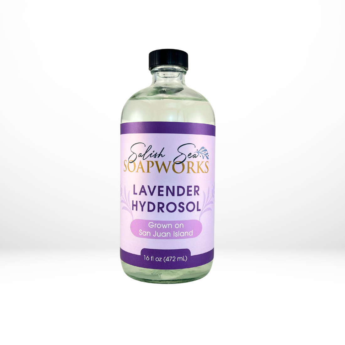 16 ounce bottle of Salish Sea Soapworks Lavender Hydrosol on a white background
