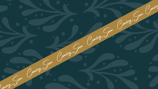 Gold 'Coming Soon' ribbon on a dark green background
